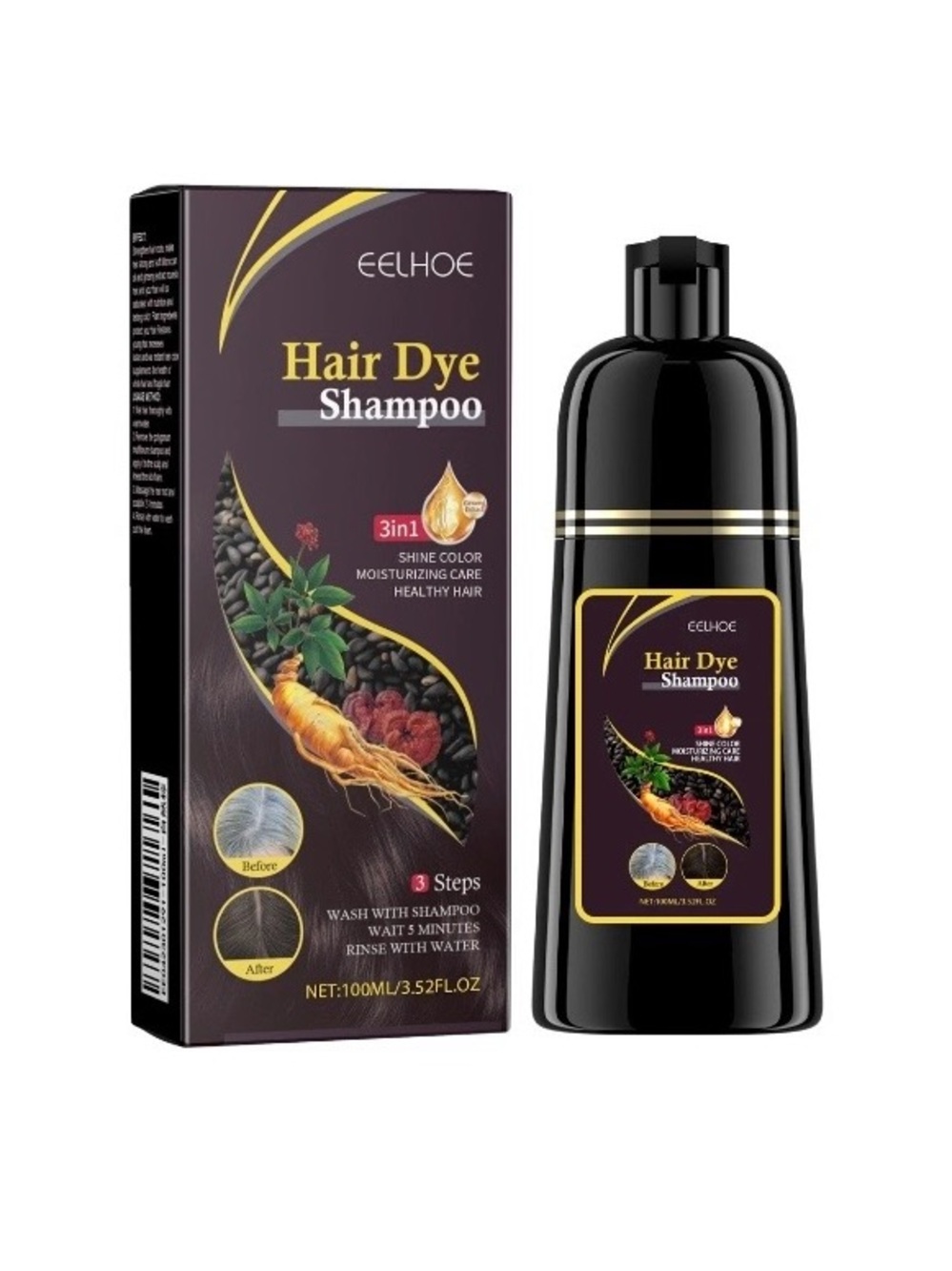 EELHOE Hair Dye Shampoo - Dark Brown Black 3.52fl oz
